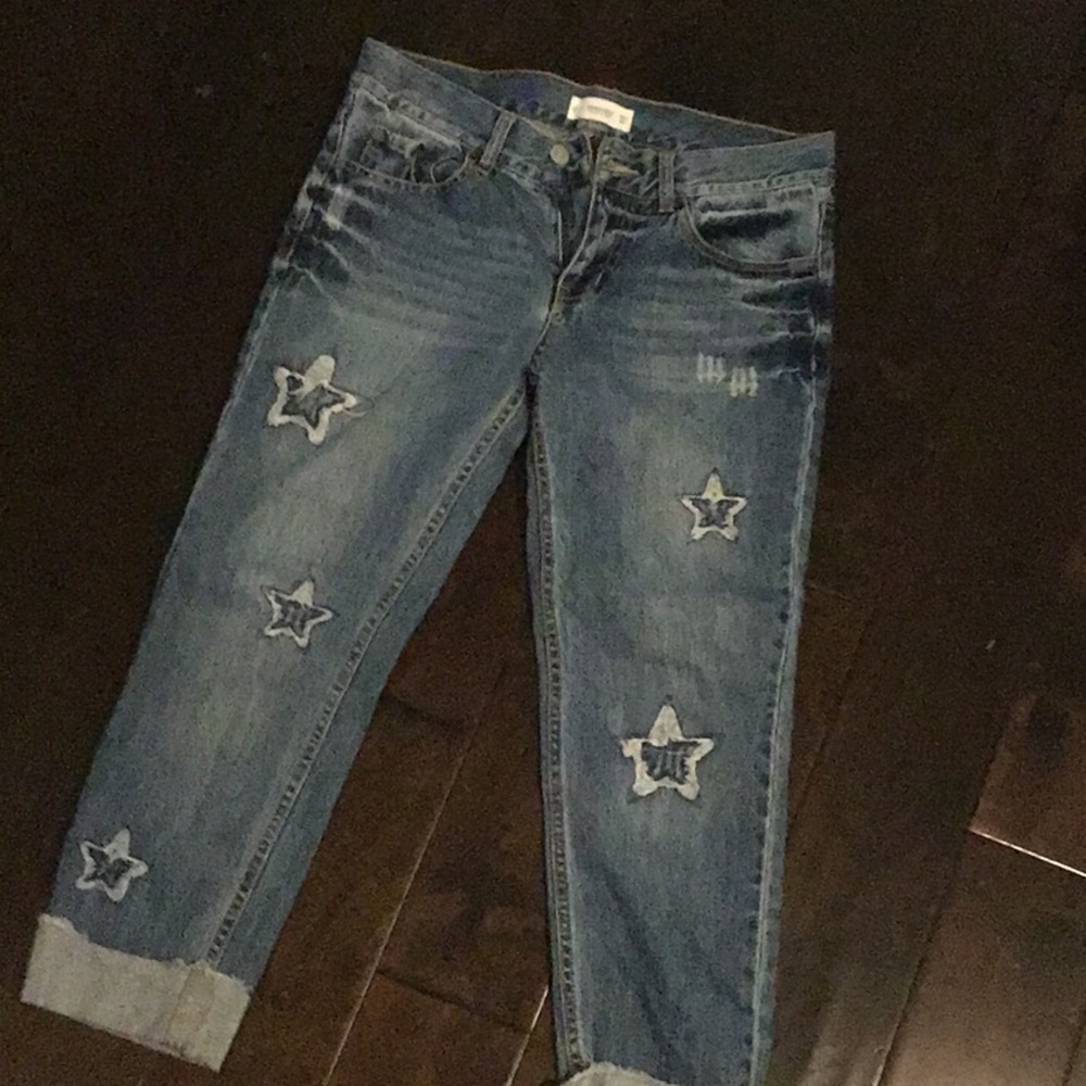Cropped star detail denim